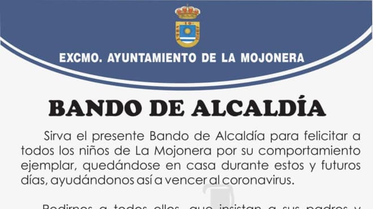 Imagen del bando de Alcadía publicado por el Ayuntamiento de La Mojonera.