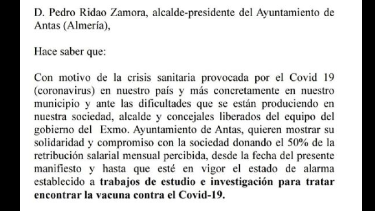 Comunicado oficial emitido este sábado por el Ayuntamiento.