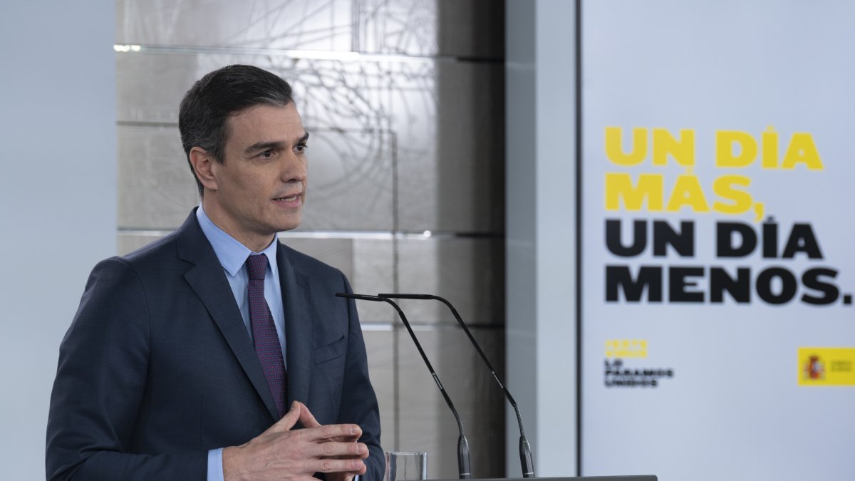 Pedro Sánchez durante la comparecencia en Moncloa.