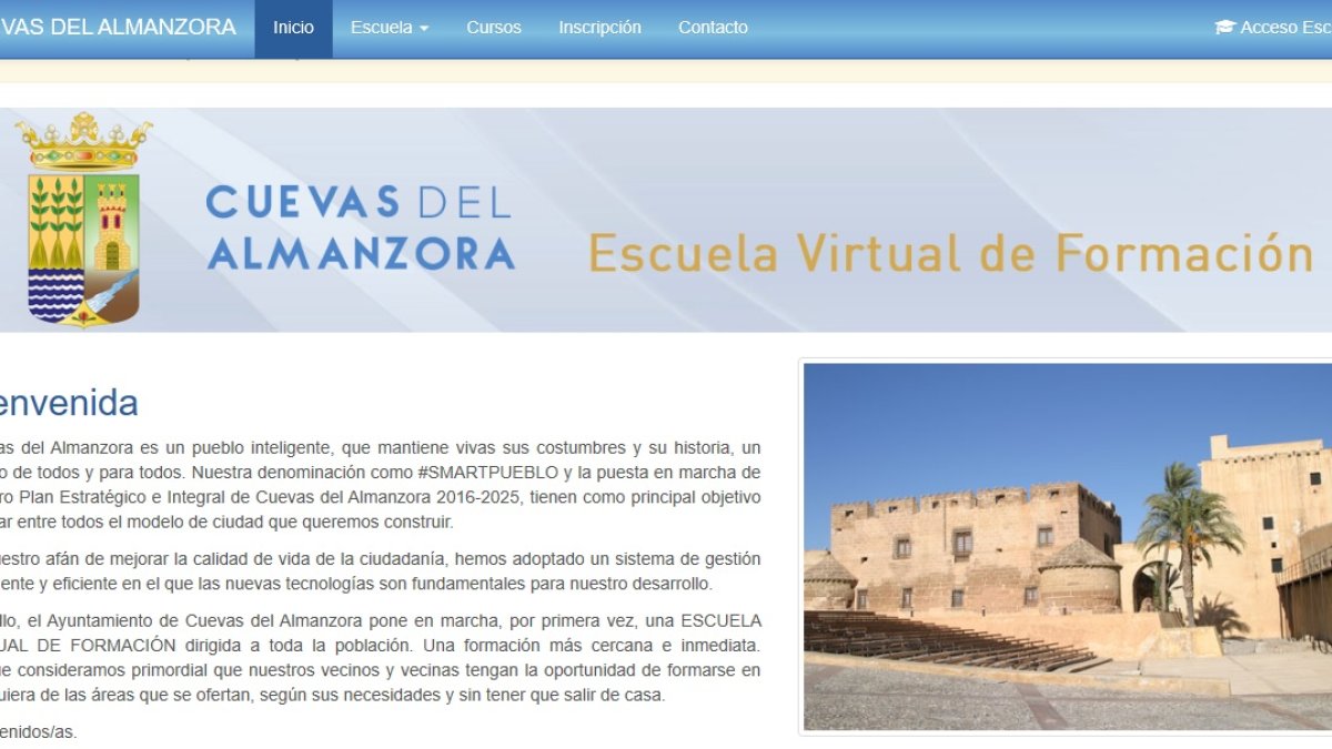 Imagen de la web de acceso a la escuela virtual.