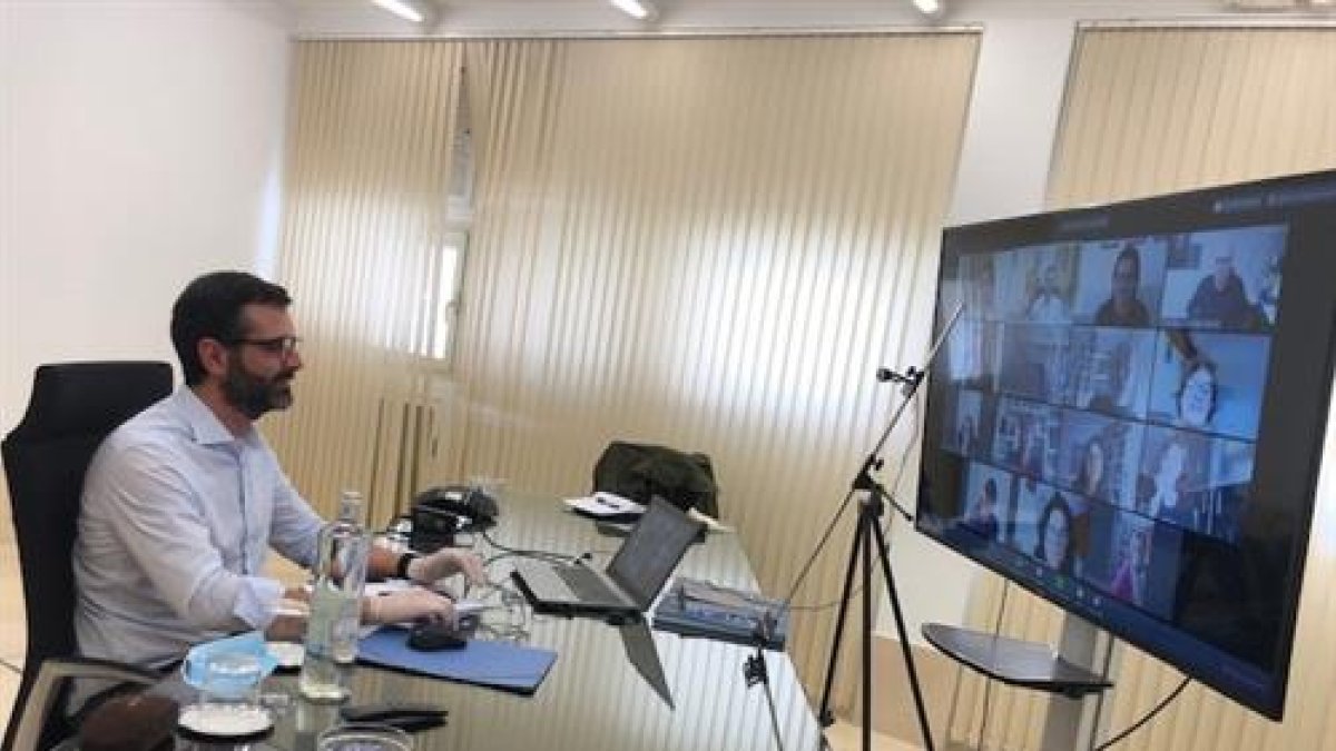 El alcalde de Almería, Ramón Fernández-Pacheco, durante una reunión telemática.