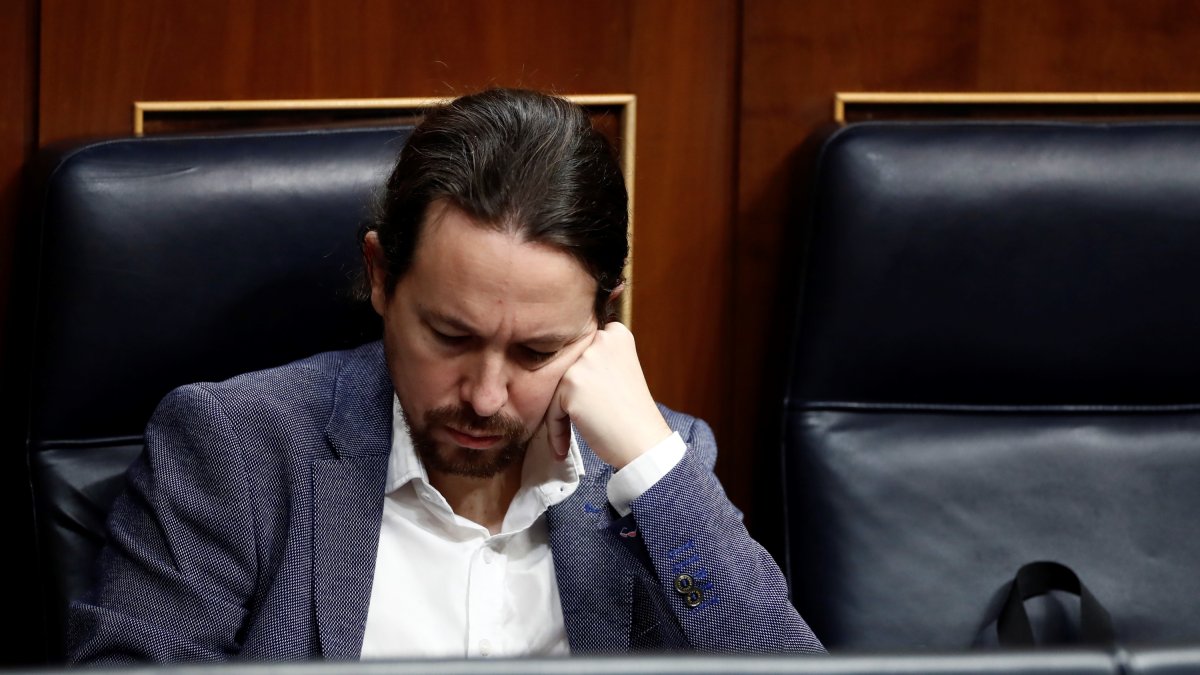 Pablo Iglesias, en su escaño del Congreso.