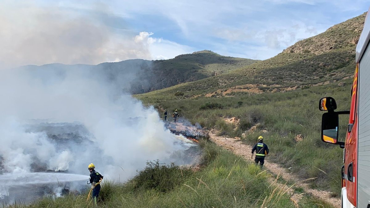 Bomberos del Levante luchan contra el fuego en Cuevas.