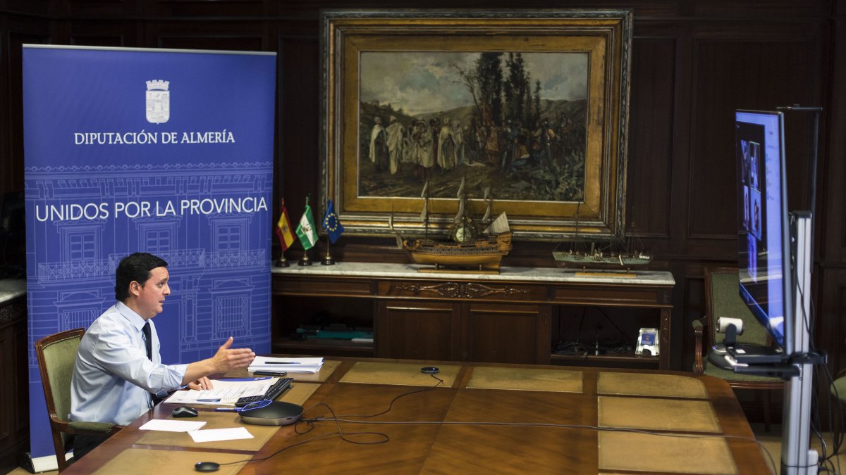 Javier A. García, durante las reuniones telemáticas mantenidas con motivo del Plan Almería.