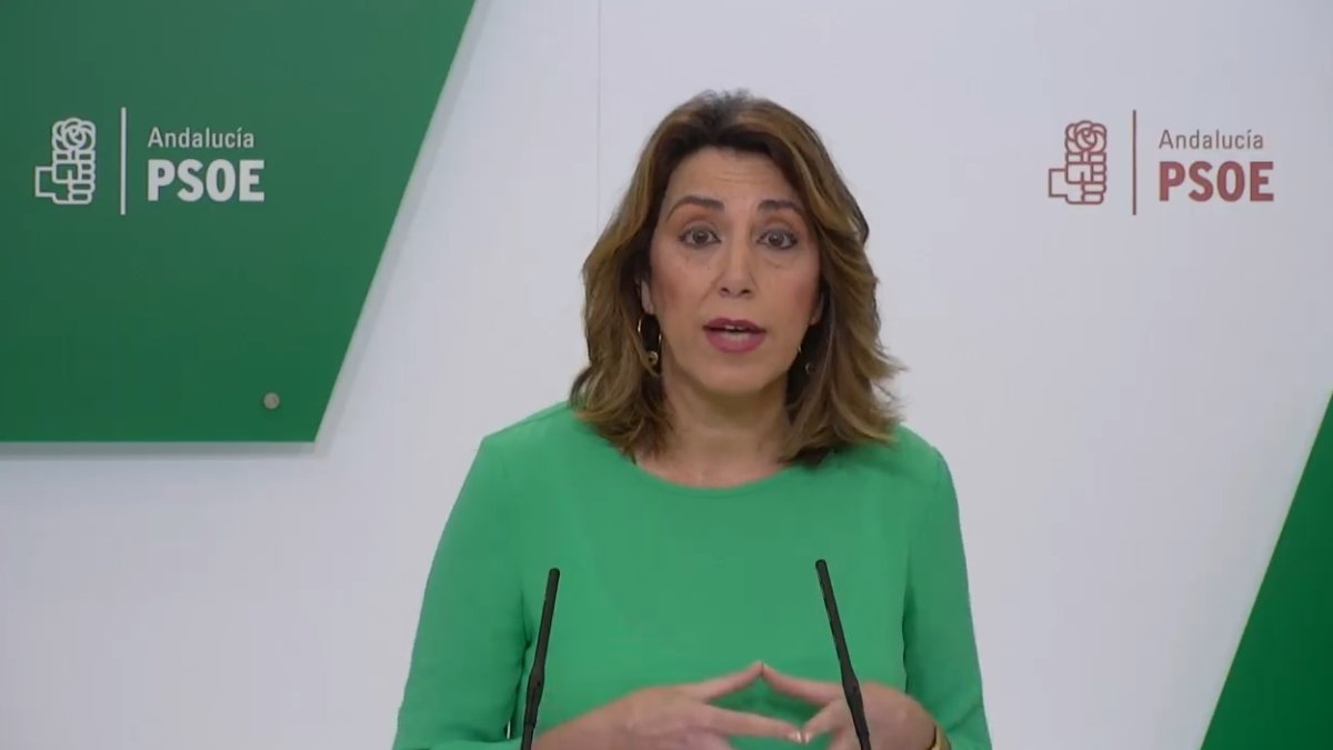 Susana Díaz, en la sede del PSOE andaluz esta mañana.
