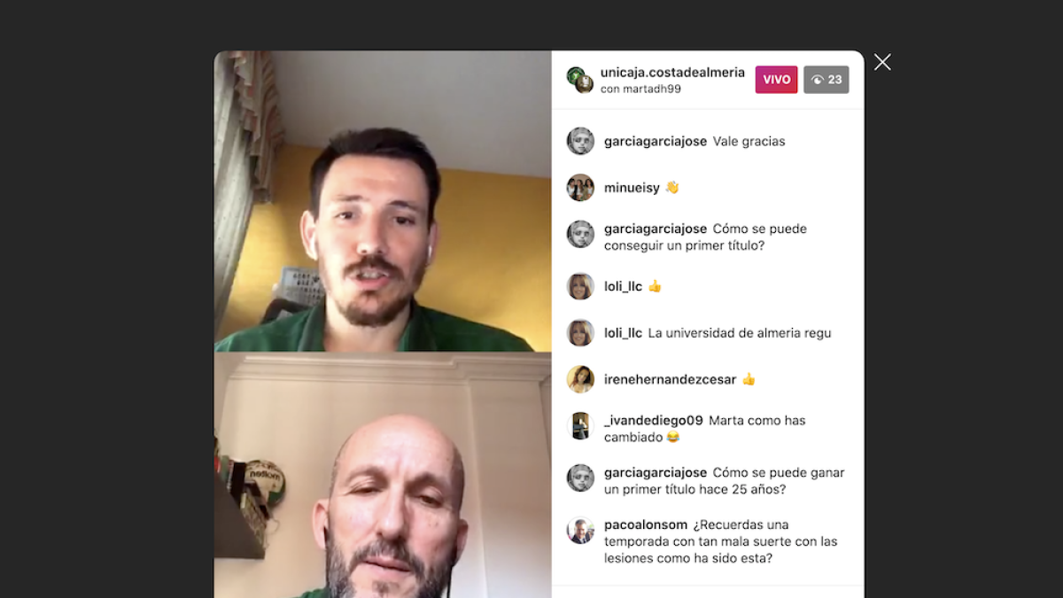 El directo de Instagram de Unicaja Costa de Almería.