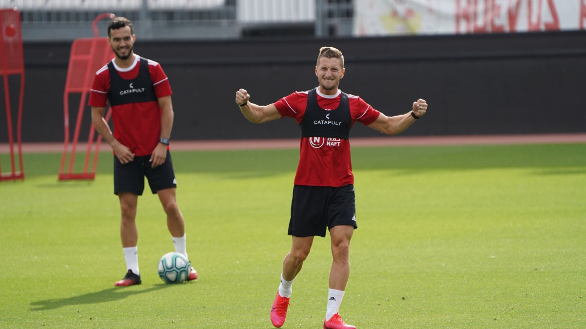 Balliu y Callejón en el entrenamiento de este sábado.
