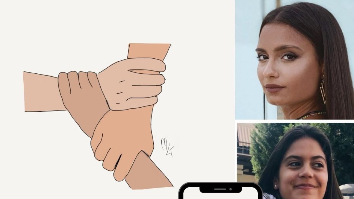 Las autoras de la iniciativa \'Vereda del arte\' con algunas de sus ilustraciones.