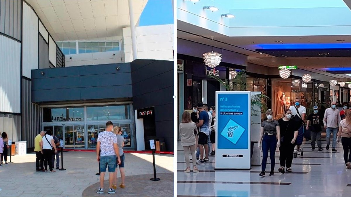 Centro Torrecárdenas en Almería y Gran Plaza en Roquetas en el día de reapertura con sus primeros clientes.