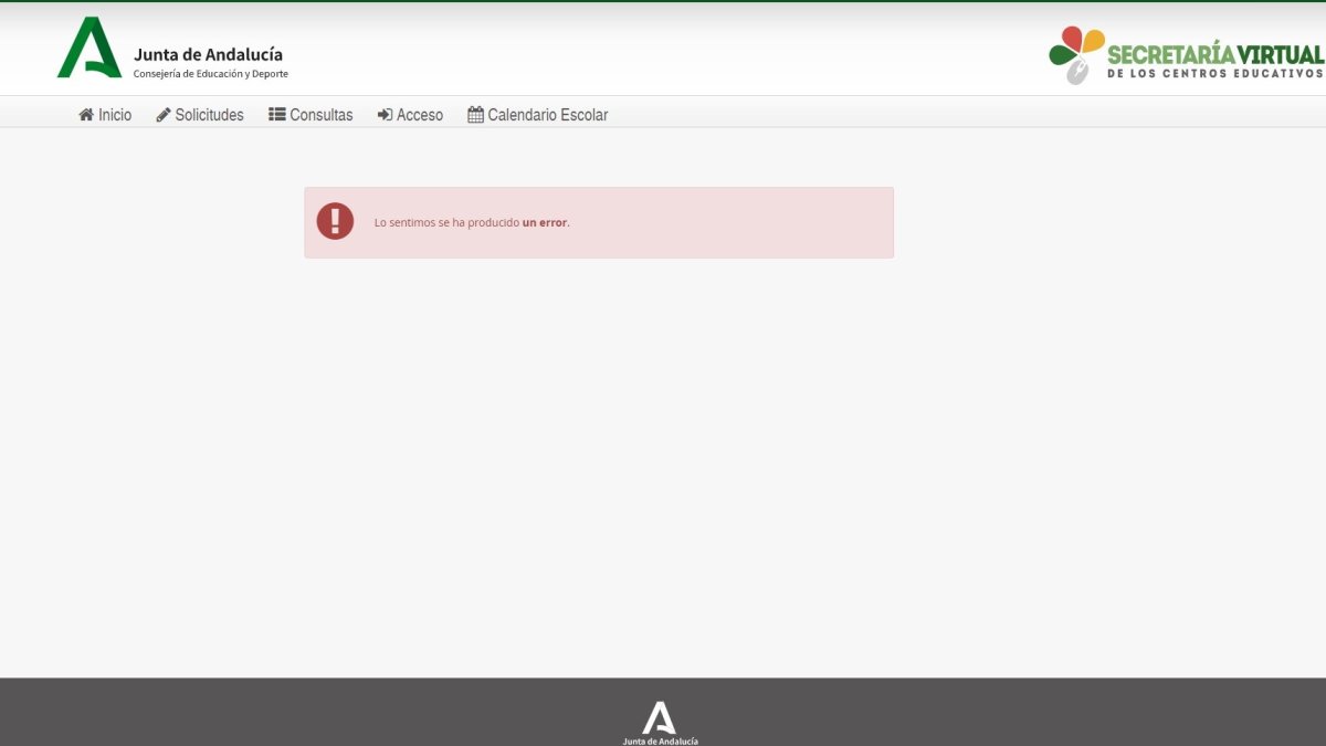 Error en la entrada a la Secretaría Virtual de los Centros Educativos de la Junta.