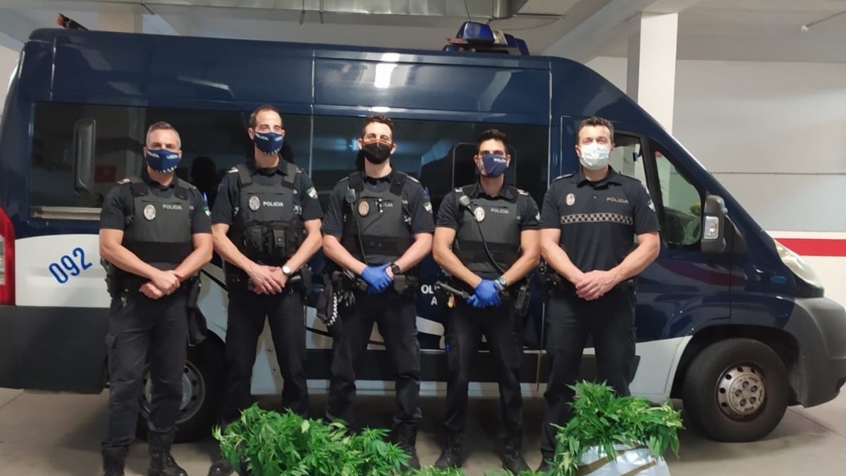 Agentes de la Policía con la marihuana.