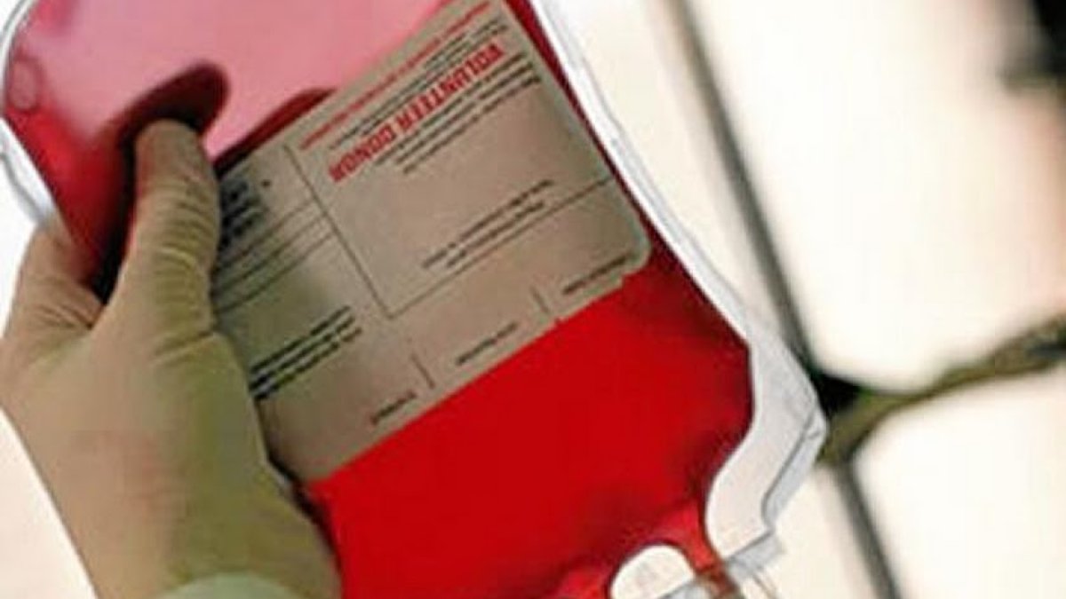 Una sanitaria manipula una bolsa de sangre procedente de una donación.