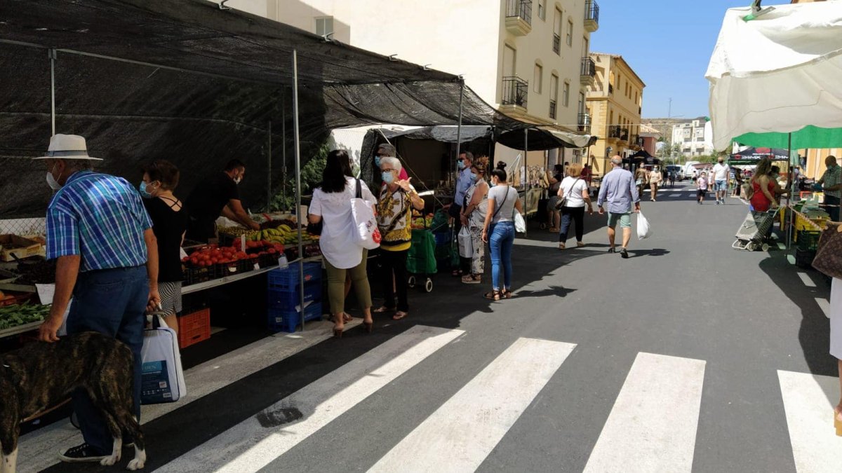 El mercadillo de los martes de Albox, reabierto por primera vez desde el inicio del estado de alarma.