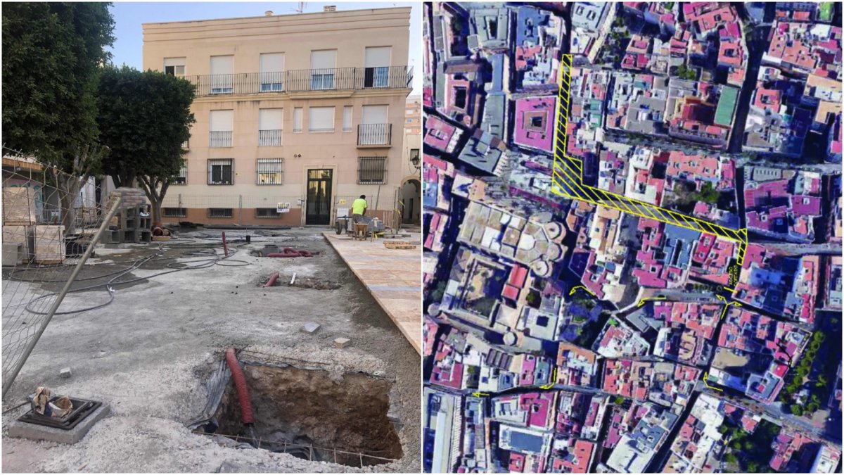 Montaje con las obras en la Plaza Careaga y las zonas del centro que se verán afectadas con cortes de tráfico y desvíos.