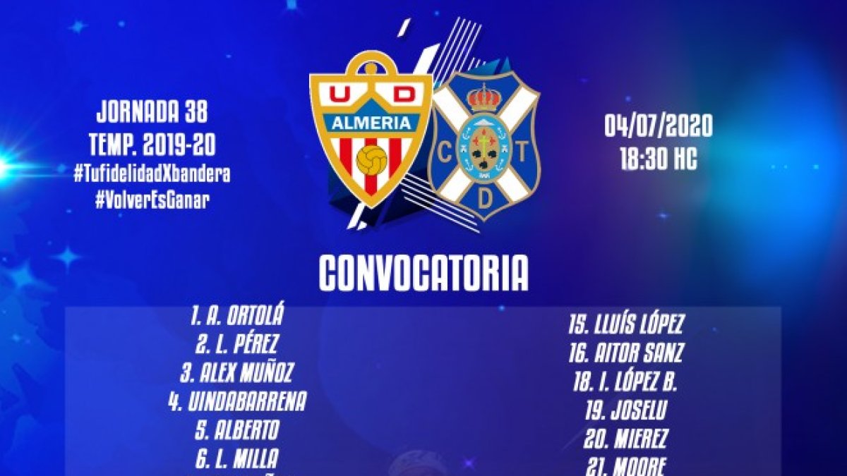 La convocatoria del CD Tenerife para visitar al Almería.
