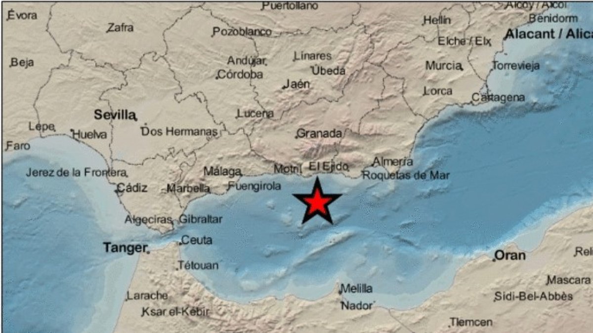 Mapa de la zona. en el que la estrella marca el epicentro del seísmo.