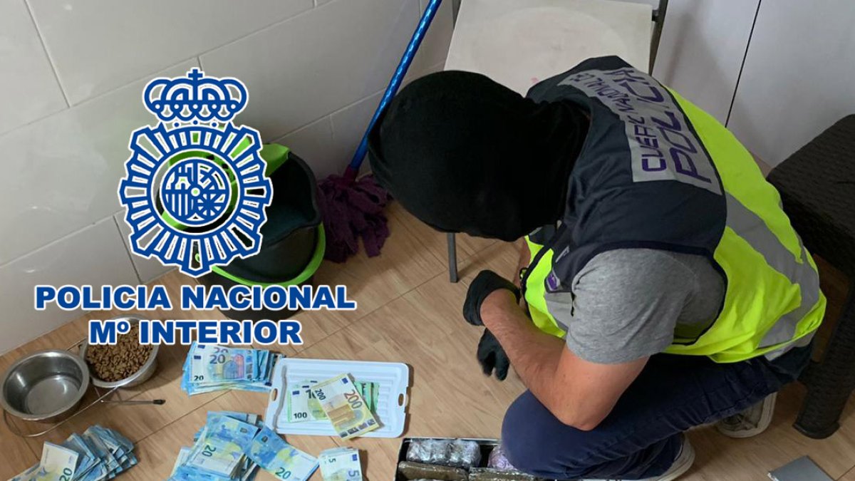 Uno de los agentes haciendo el recuento de lo incautado