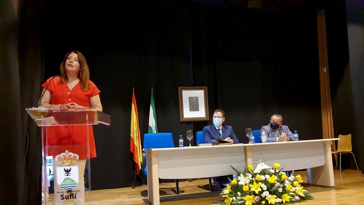 Carmen Crespo, este lunes en Suflí, durante su intervención ante la Mancomunidad.