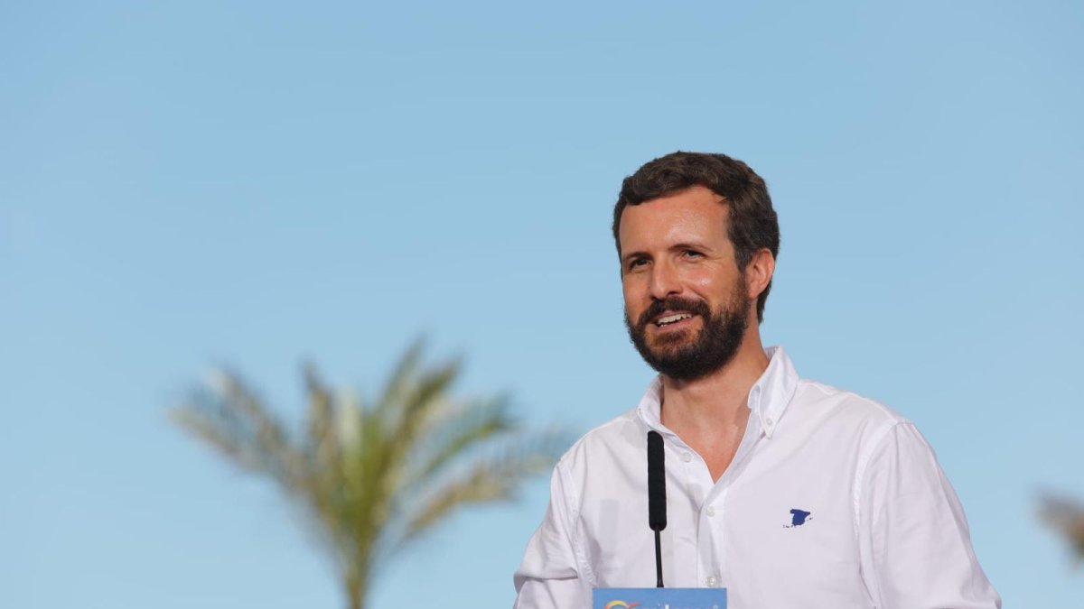 Pablo Casado, durante su intervención, este viernes en Balanegra.