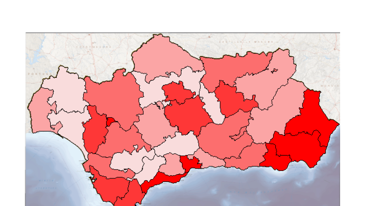 Imagen de la incidencia del coronavirus en las provincias andaluzas.