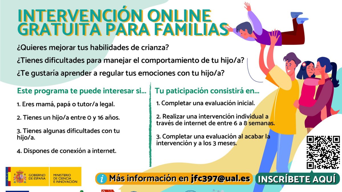 Cartel de Intervención Online gratuita para familias de la Universidad de Almería.