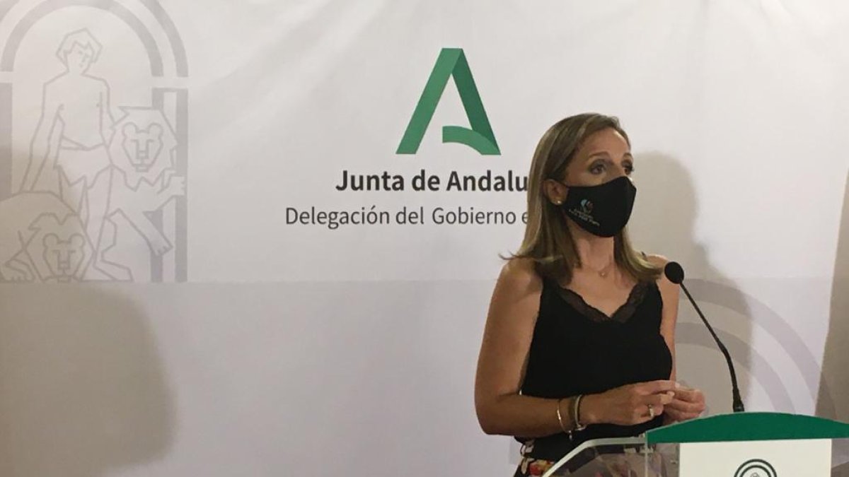 Maribel Sánchez, durante la convocatoria de esta mañana.