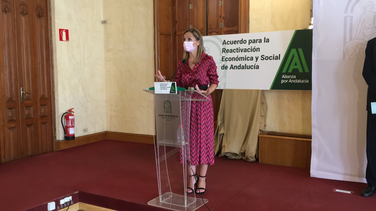Maribel Sánchez, esta mañana en la sede de la Junta.