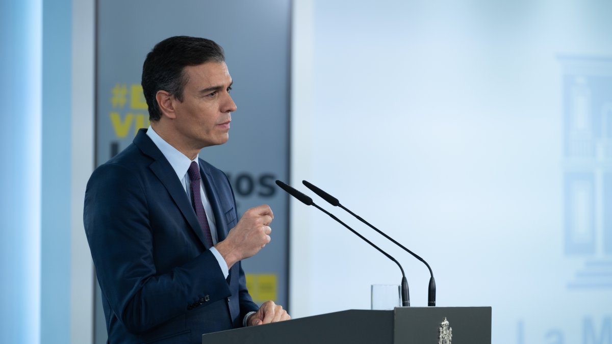 Pedro Sánchez, presidente del Gobierno, durante la rueda de prensa de este viernes.