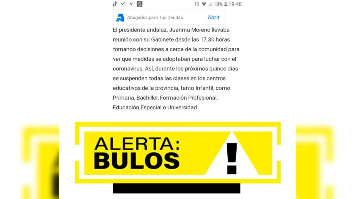 Captura del desmentido en Twitter de la Junta.