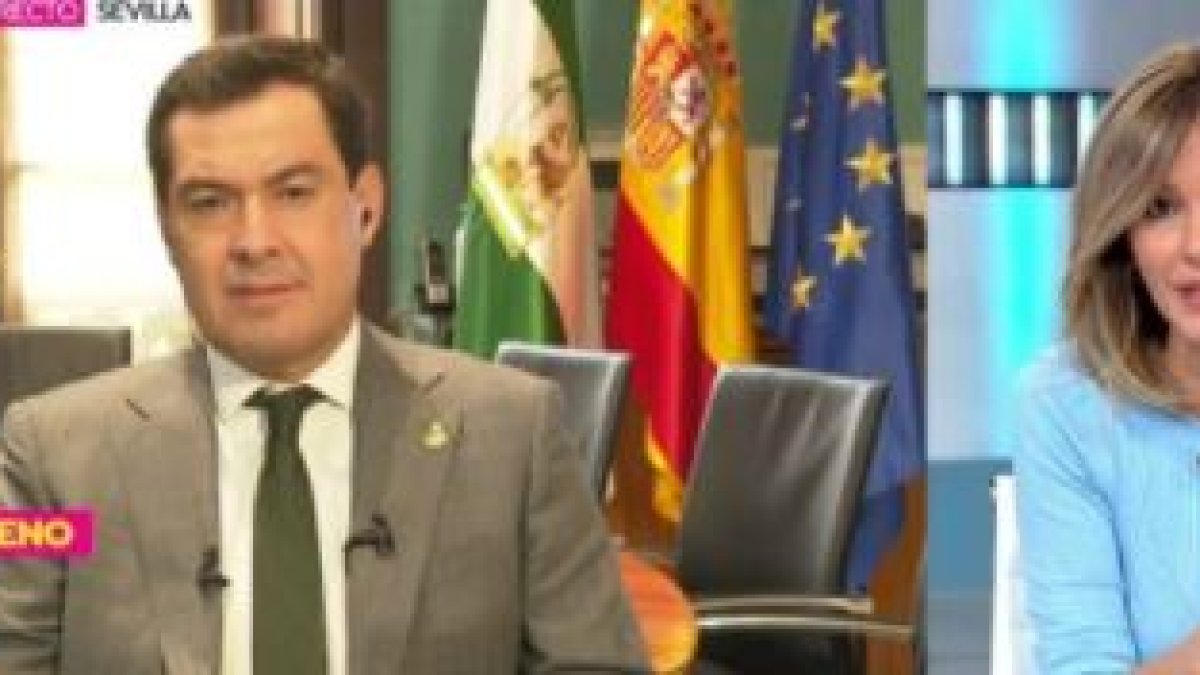 El presidente andaluz, Juanma Moreno, junto con la periodista Susana Griso.