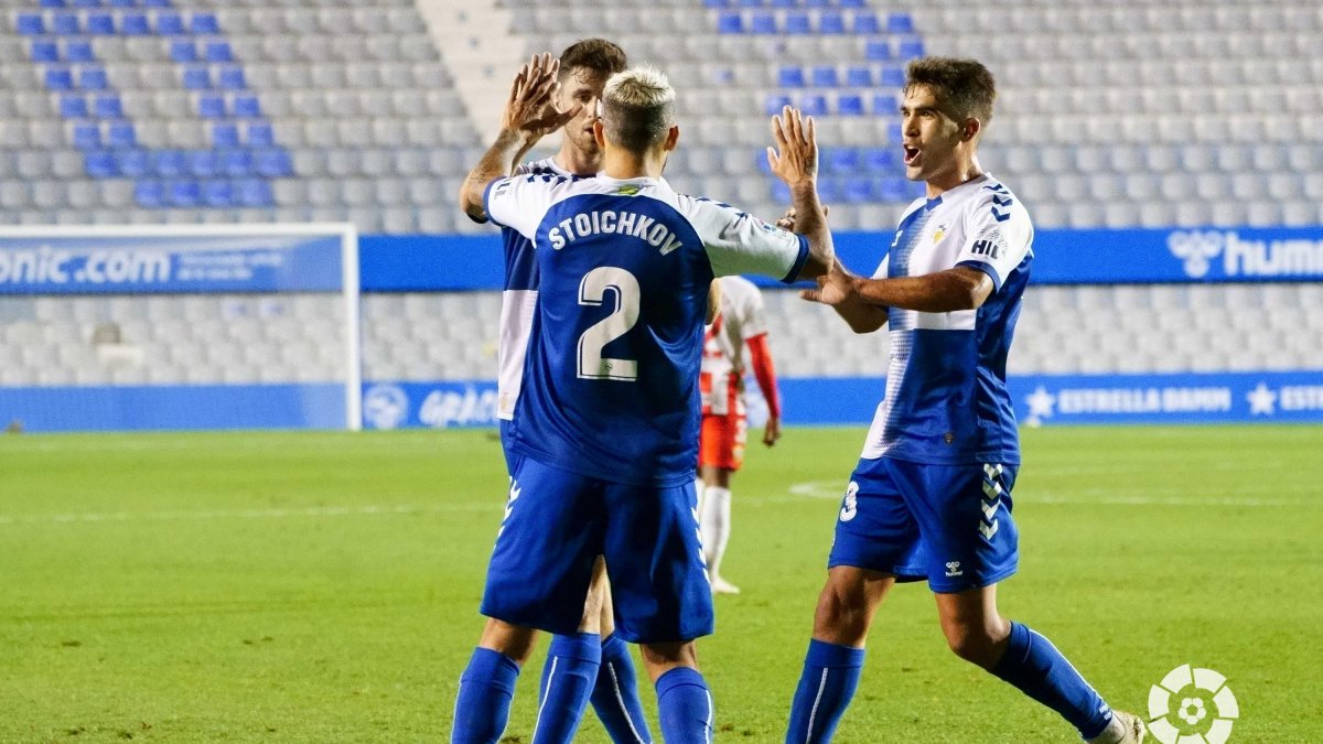 El Sabadell celebra el 1-1.