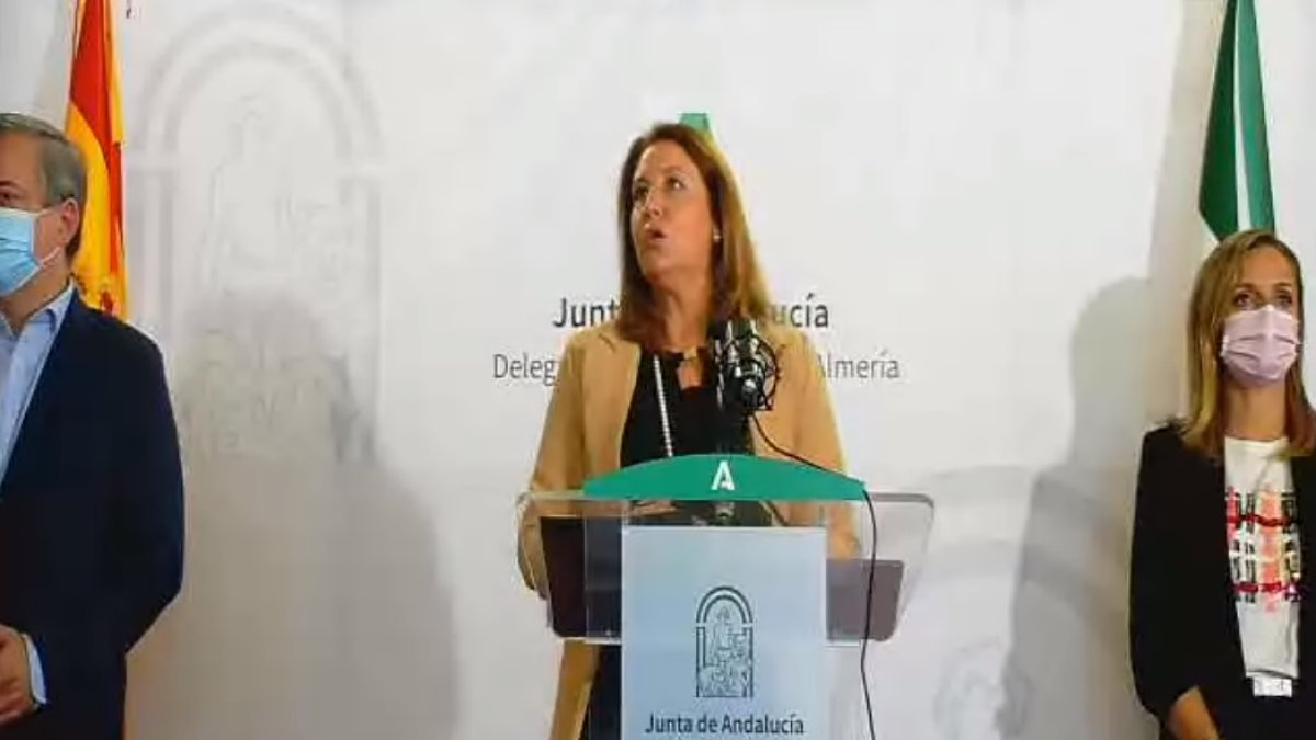 La consejera andaluz durante la rueda de prensa este mediodía.