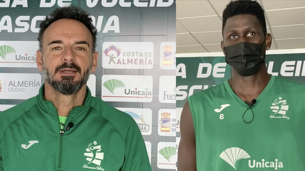 Manolo Berenguel y Jean Pascal Diedhiou antes del Unicaja-Ibiza.