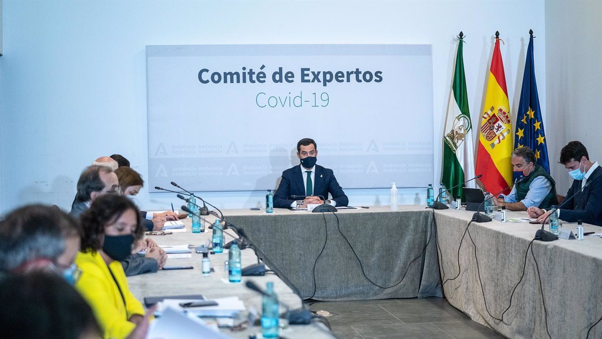 El Comité de Expertos, presidido por Juanma Moreno, en una imagen de archivo.
