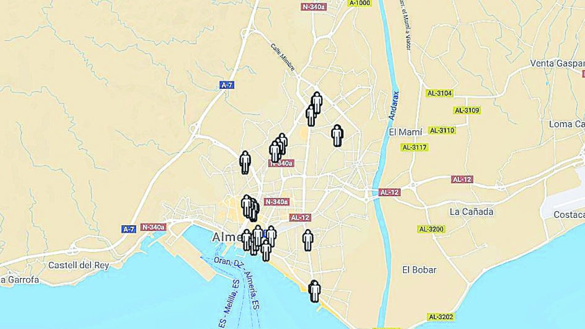 Mapa con los semáforos señalizados tal y como se podrá ver en Google Maps