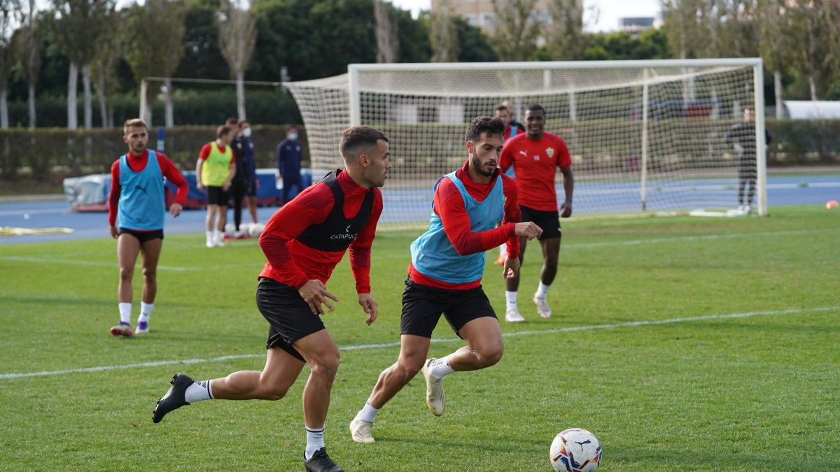 Aketxe y Lazo en un entrenamiento.