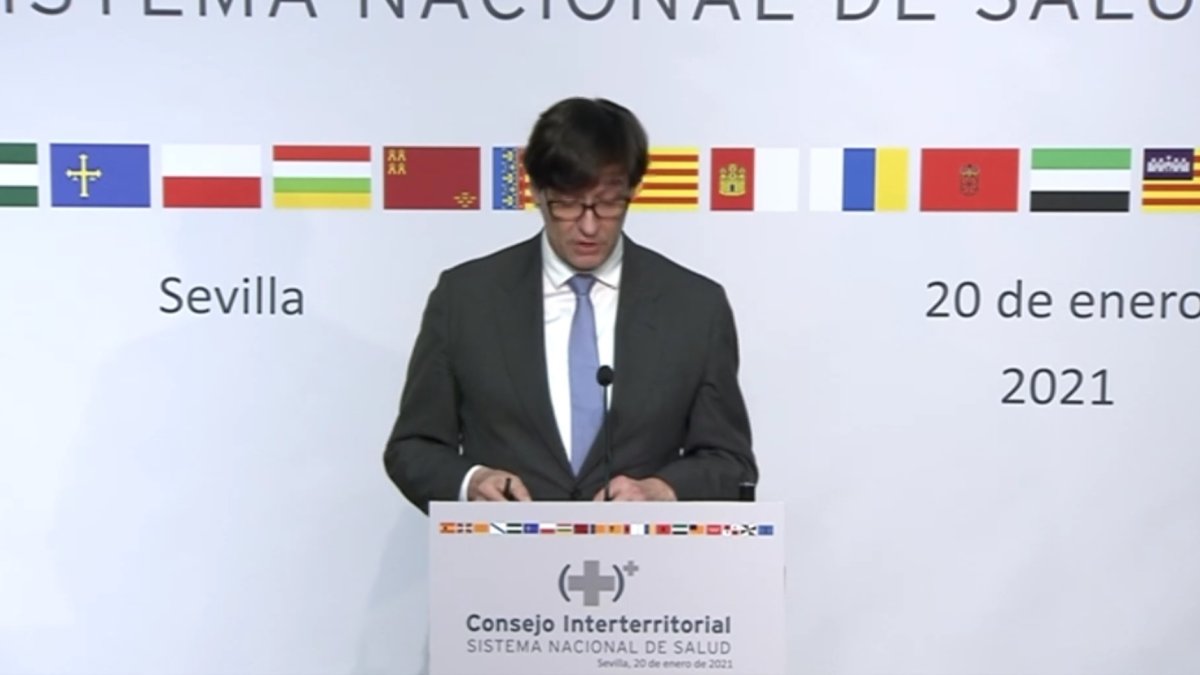 El ministro de Sanidad, Salvador Illa, desde el Palacio de San Telmo.