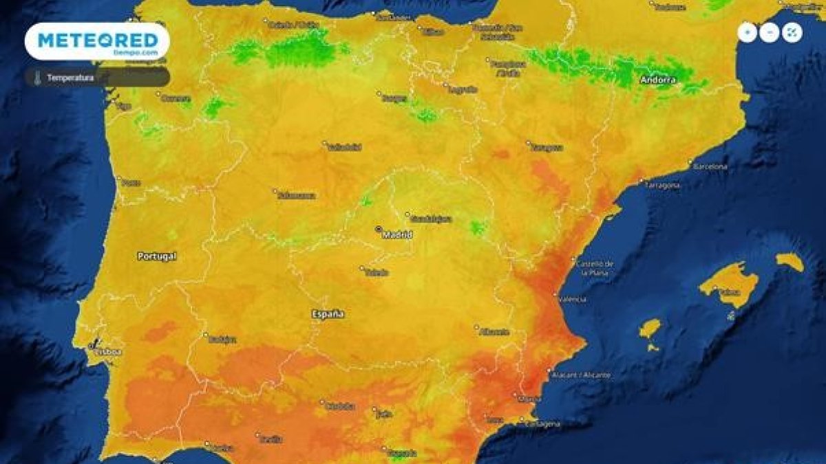 Mapa de temperaturas en España según la red meteorológica Meteored