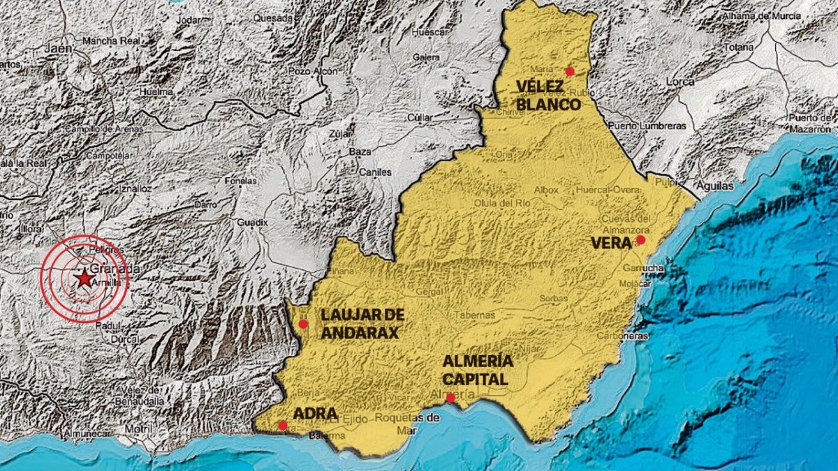 Infografía que recoge las localidades almerienses donde se dejaron sentir los efectos de los seísmos granadinos del martes.