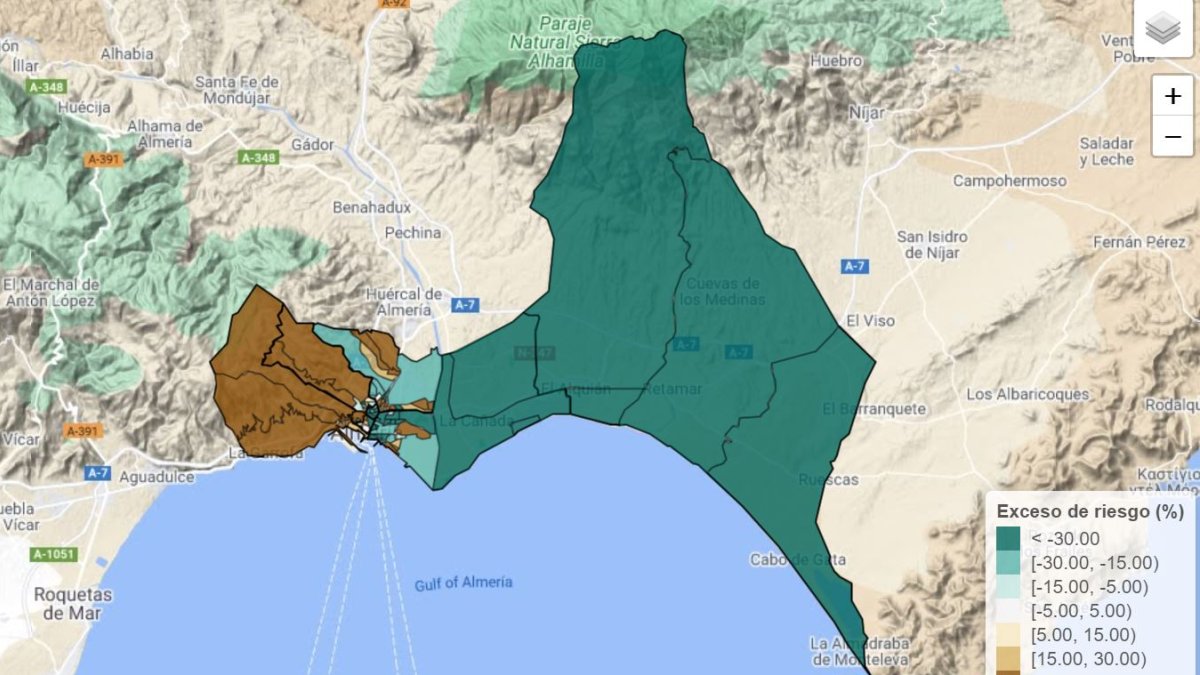 Mapa de mortalidad en Almería capital.