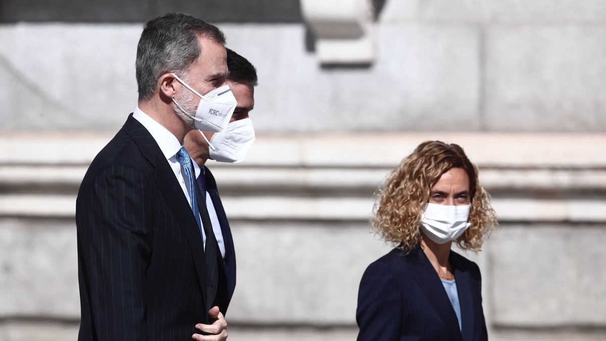 Felipe VI a su llegada al Congreso de los Diputados.