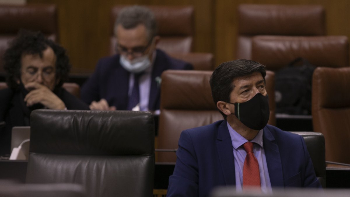 Juan Marín, este jueves en el Pleno del Parlamento andaluz.