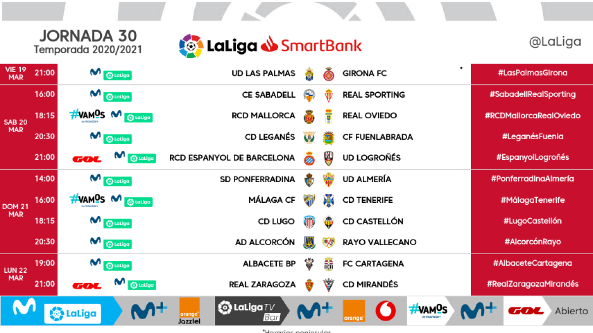 Horarios de la jornada 30 en la categoría de plata.