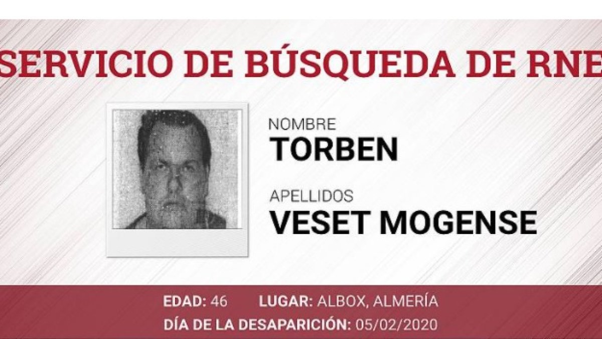 Cartel de búsqueda de Torben Veset. Fuente: RNE.