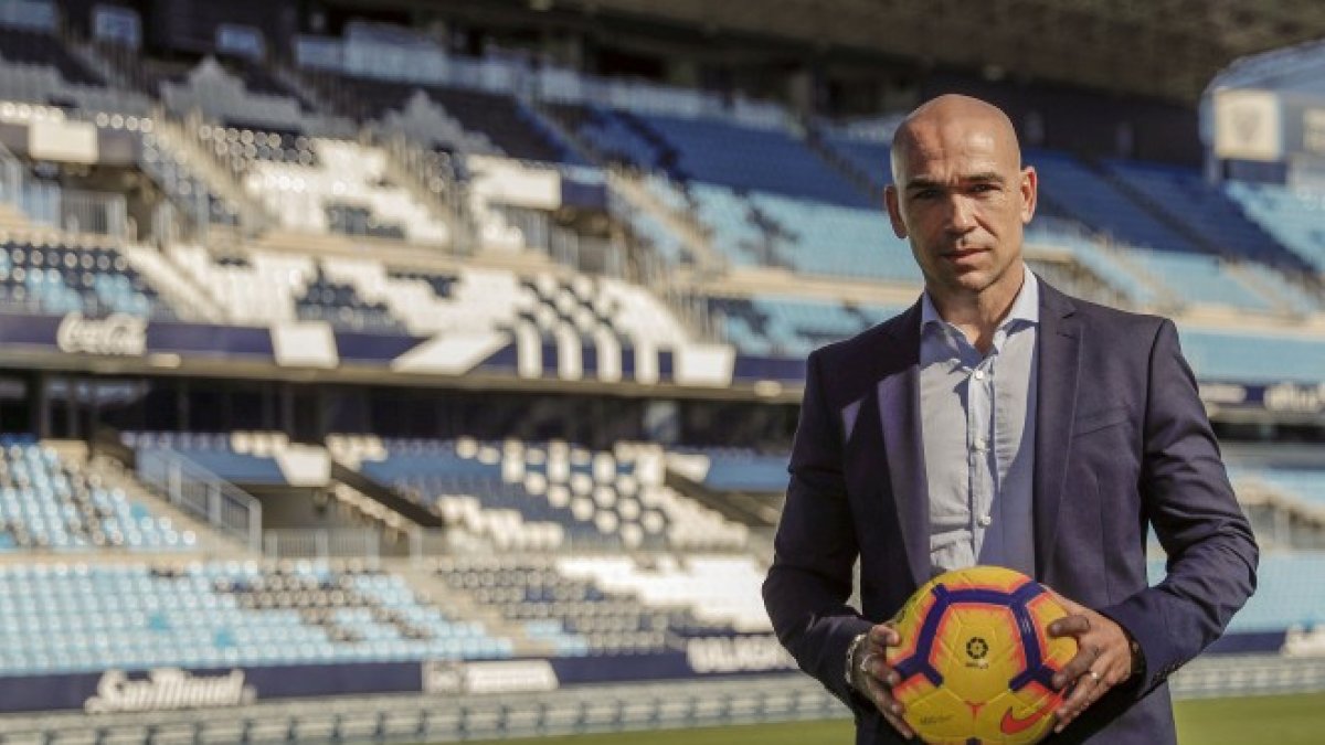 Manolo Gaspar en el Estadio de La Rosaleda.