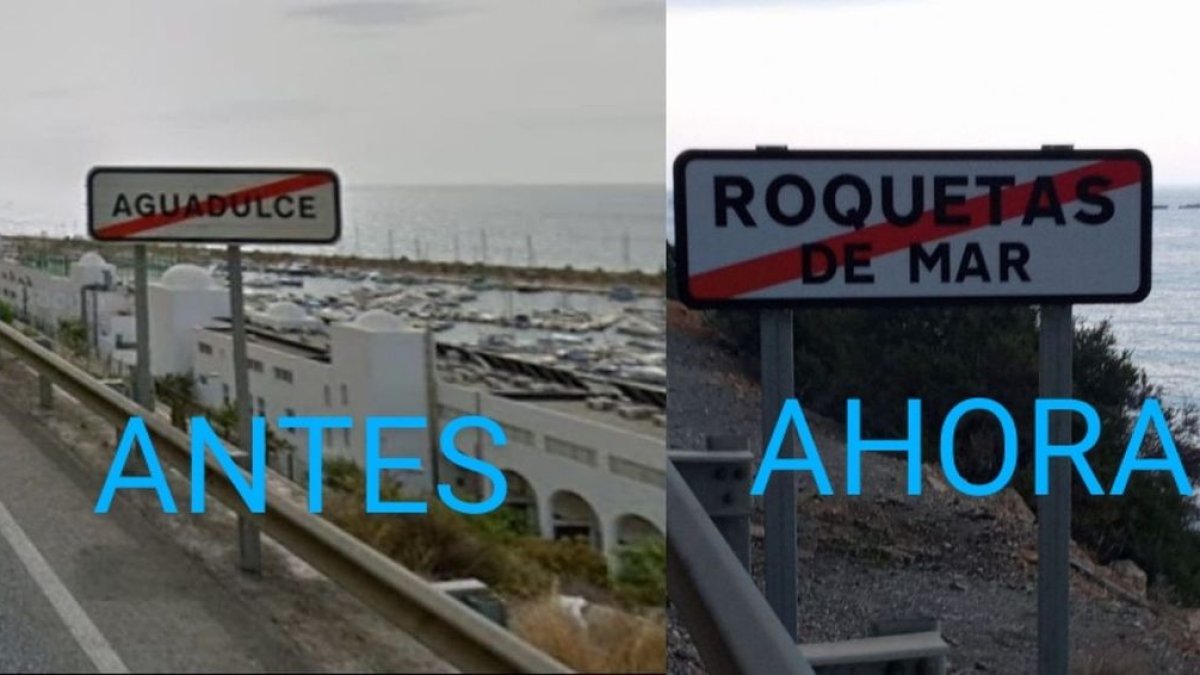 Montaje con el cambio de señal denunciado por Aguadulce en Marcha.