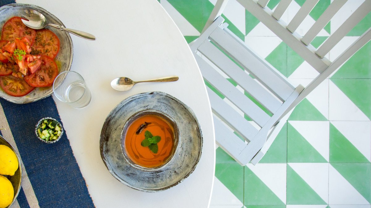 Gazpacho para la cena en nuestra propuesta de menú saludable.