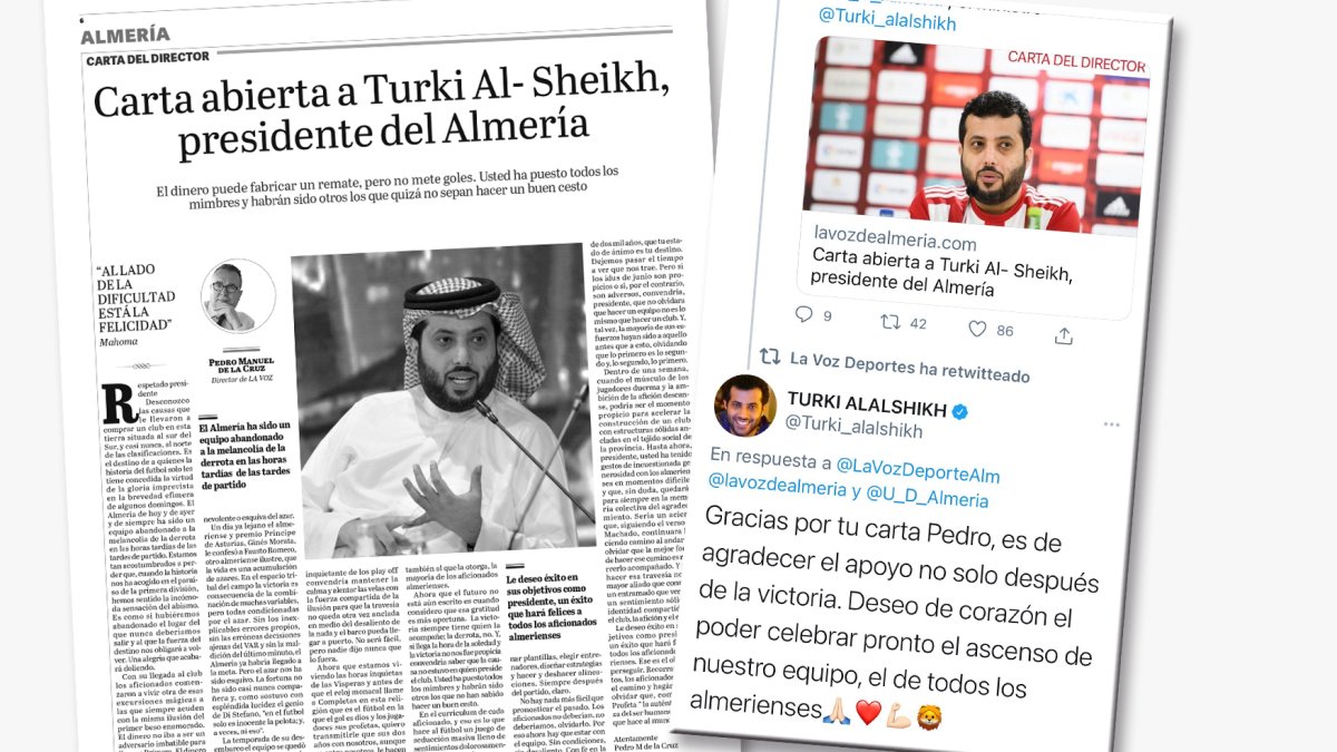 Carta escrita por el director de LA VOZ y el mensaje de agradecimiento de Turki.
