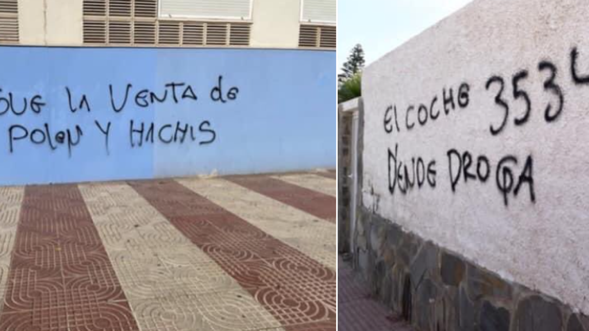 Pintadas aparecidas en algunas viviendas de Roquetas de Mar, publicadas por Vox en su cuenta de Twitter.