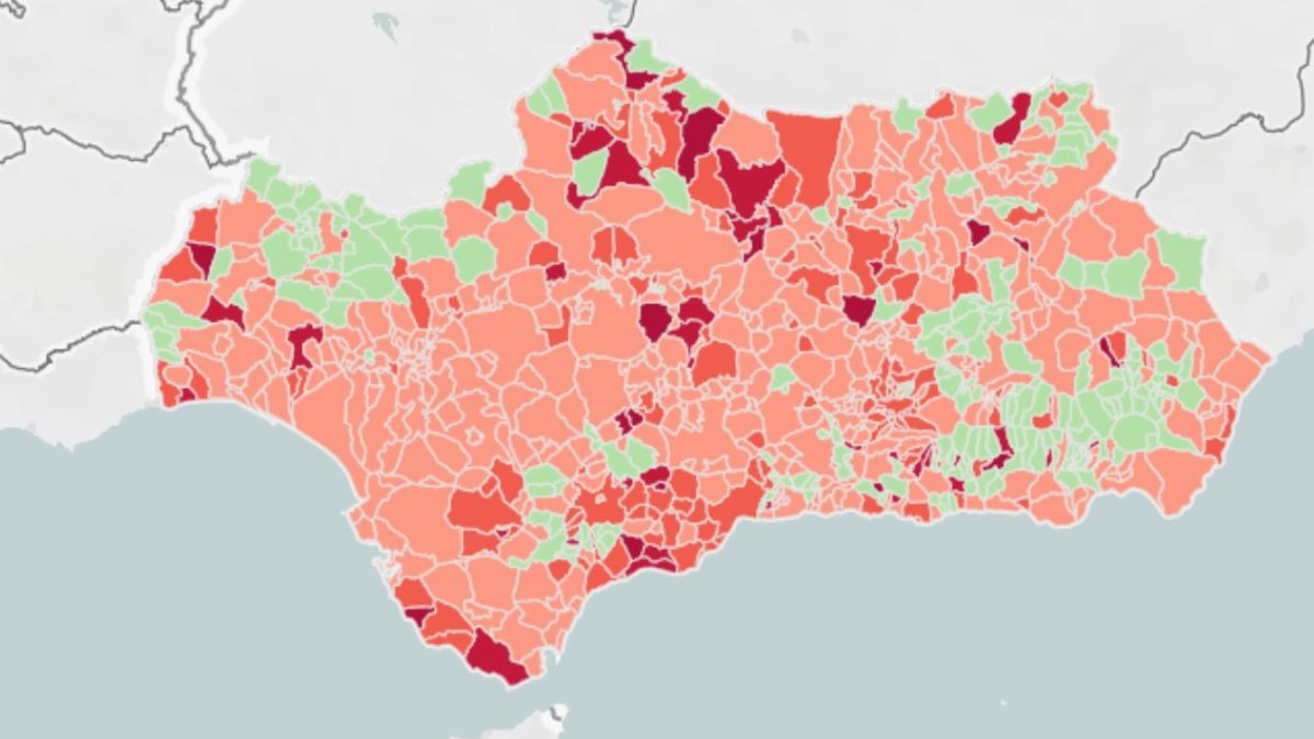 Mapa con el nivel de incidencia en los municipios andaluces.